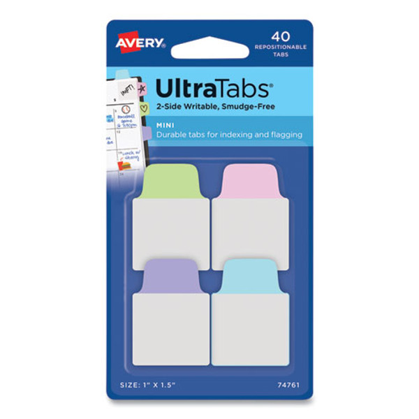 Ultra Tabs Repositionable Tabs, Mini Tabs: 1" X 1.5", 1/5-cut, Assorted Pastel Colors, 40/pack