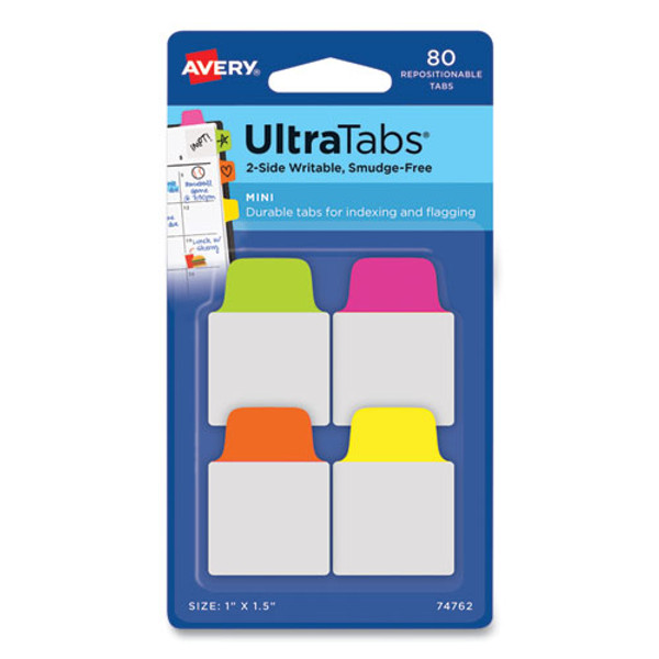 Ultra Tabs Repositionable Tabs, Mini Tabs: 1" X 1.5", 1/5-cut, Assorted Neon Colors, 80/pack