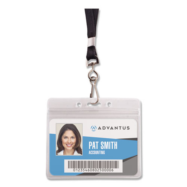 Resealable Id Badge Holders, J-hook And 36" Lanyard, Horizontal, Frosted 4.13" X 3.75" Holder, 3.88" X 2.63" Insert, 20/pack