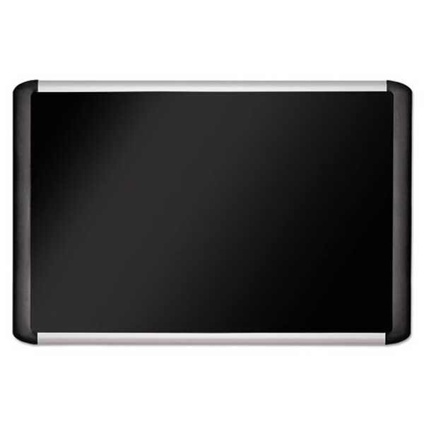 Soft-touch Bulletin Board, 36 X 24, Black Fabric Surface, Aluminum/black Aluminum Frame