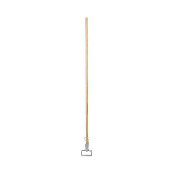 Spring Grip Metal Head Mop Handle For Most Mop Heads, Wood, 60", Natural