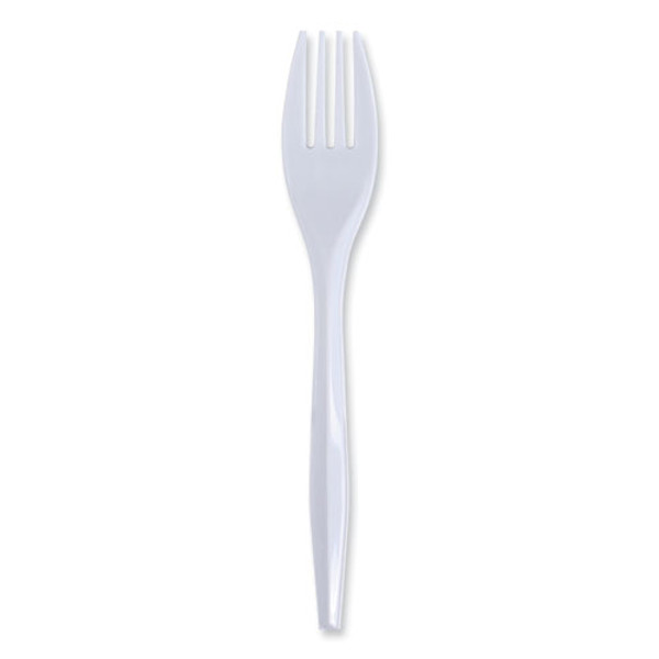 Mediumweight Wrapped Polypropylene Cutlery, Fork, Plastic, White, 1,000/carton
