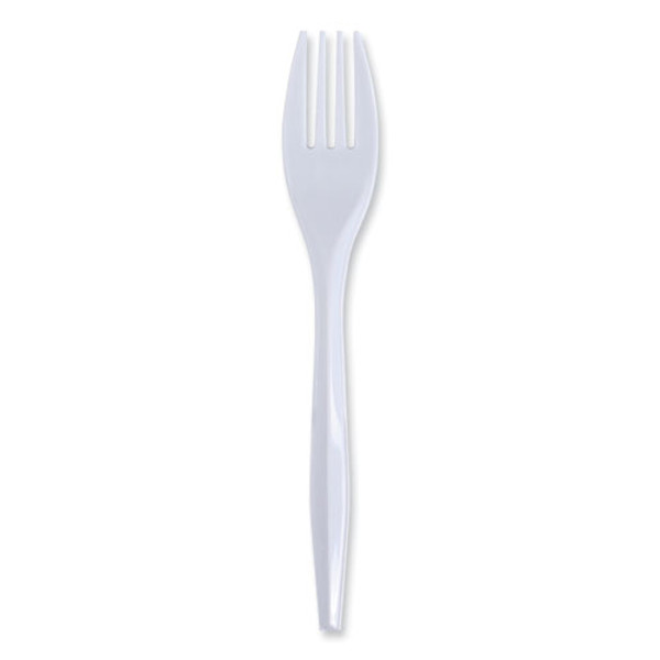 Mediumweight Wrapped Polypropylene Cutlery, Fork, White, 1000/carton