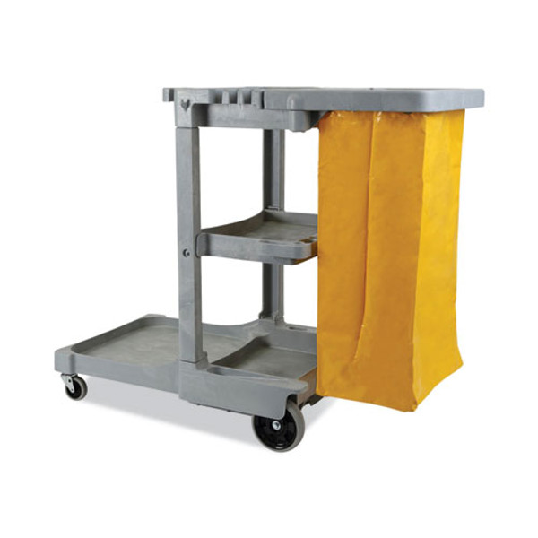 Janitor's Cart, Plastic, 4 Shelves, 1 Bin, 22" X 44" X 38", Gray