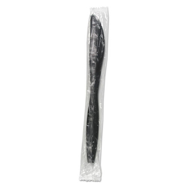 Heavyweight Wrapped Polypropylene Cutlery, Knife, Plastic, Black, 1,000/carton