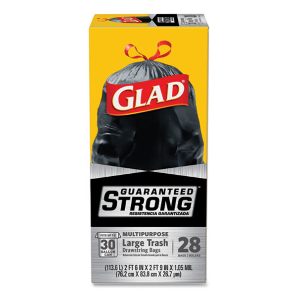 Drawstring Large Trash Bags, 30 Gal, 1.05 Mil, 30" X 33", Black, 15/box