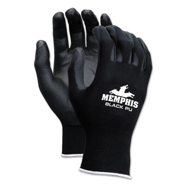 Economy Pu Coated Work Gloves, Black, Small, Dozen