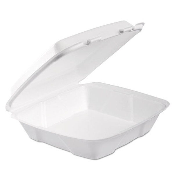 Foam Hinged Lid Container, Performer Perforated Lid, 9 X 9.4 X 3, White, 100/bag, 2 Bag/carton