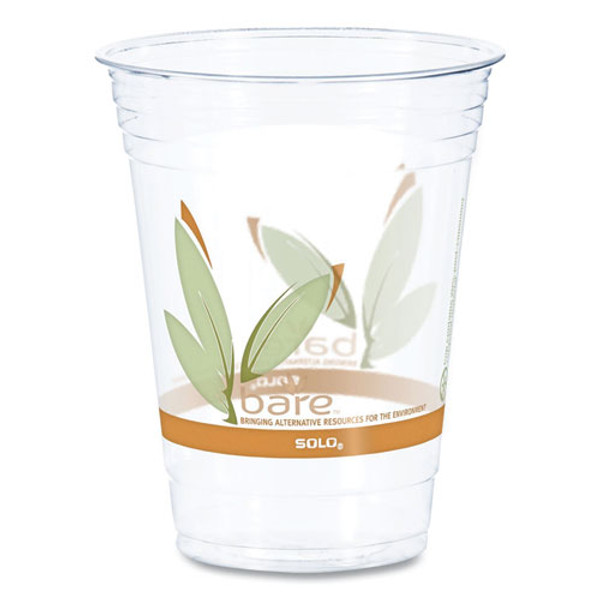 Bare Eco-forward Rpet Cold Cups, 16 Oz To 18 Oz, Leaf Design, Clear, 50/pack, 20 Packs/carton