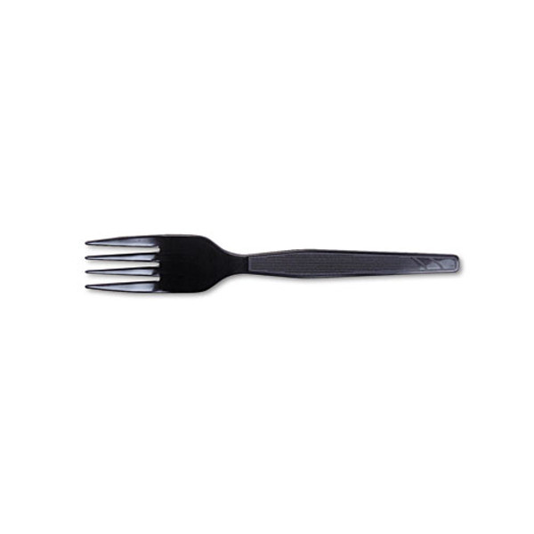 Plastic Cutlery, Heavy Mediumweight Forks, Black, 1,000/carton