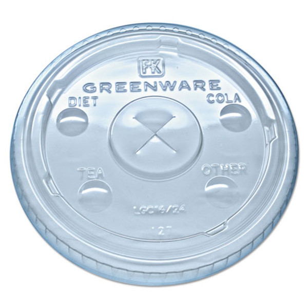 Greenware Cold Drink Lids, Fits 16 Oz, 18 Oz, 24 Oz Cups, X-slot, Clear, 1,000/carton