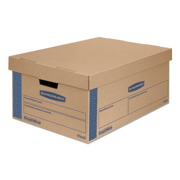 Smoothmove Prime Moving/storage Boxes, Lift-off Lid, Half Slotted Container, Large, 15" X 24" X 10", Brown/blue, 8/carton