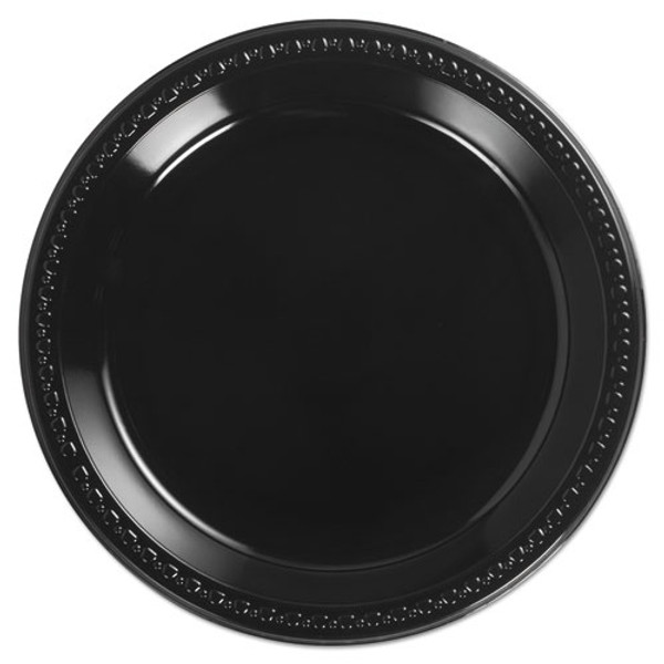 Heavyweight Plastic Plates, 10.25" Dia, Black, 125/pack, 4 Packs/carton