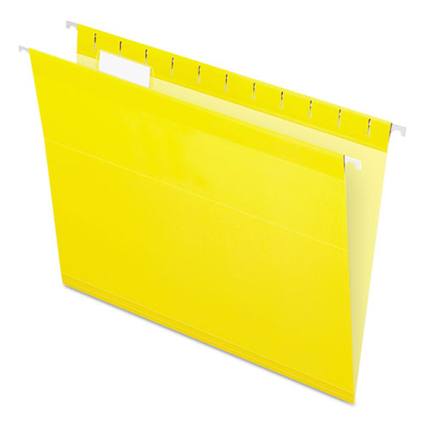 Colored Reinforced Hanging Folders, Letter Size, 1/5-cut Tabs, Yellow, 25/box