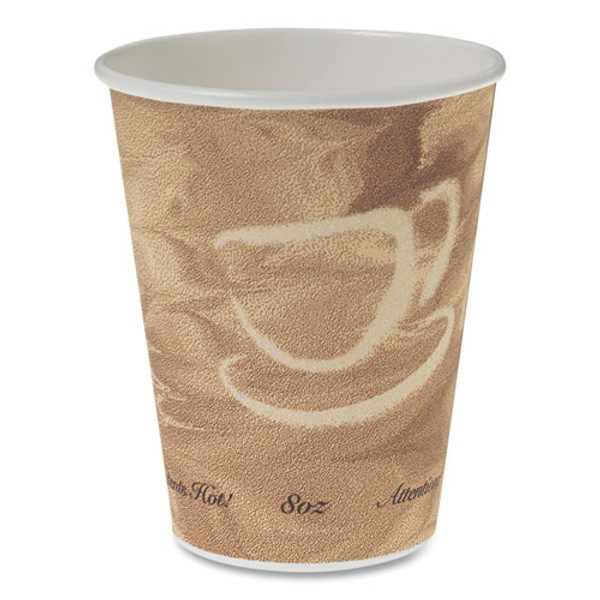 Mistique Polycoated Hot Paper Cups, 8 Oz, Printed, Brown, 50/ Sleeve, 20 Sleeves/carton