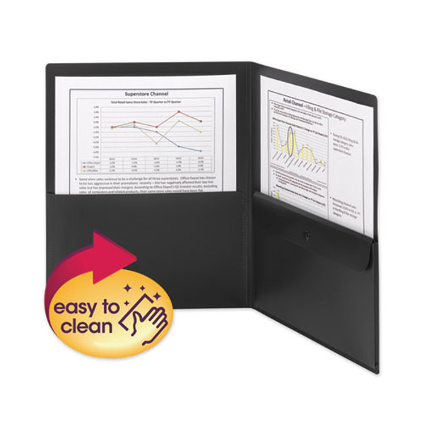 Poly Two-pocket Folder With Snap Closure Security Pocket, 100-sheet Capacity, 11 X 8.5, Black, 5/pack