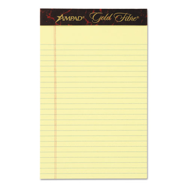Gold Fibre Quality Writing Pads, Medium/college Rule, 50 Canary-yellow 5 X 8 Sheets, Dozen
