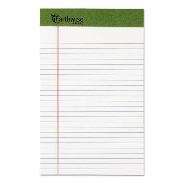 Earthwise By Ampad Recycled Writing Pad, Narrow Rule, Politex Green Headband, 50 White 5 X 8 Sheets, Dozen