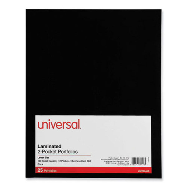 Laminated Two-pocket Folder, Cardboard Paper, 100-sheet Capacity, 11 X 8.5, Black, 25/box