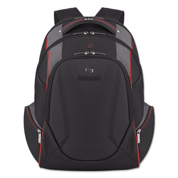 Launch Laptop Backpack, Fits Devices Up To 17.3", Polyester, 12.5 X 8 X 19.5, Black/gray/red