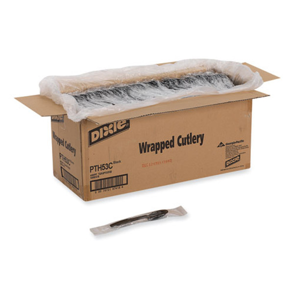 Individually Wrapped Heavyweight Teaspoons, Polypropylene, Black, 1,000/carton