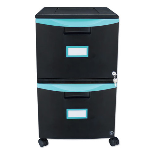 Two-drawer Mobile Filing Cabinet, 2 Legal/letter-size File Drawers, Black/teal, 14.75" X 18.25" X 26"