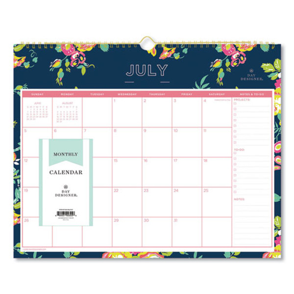 Day Designer Peyton Academic Wall Calendar, Floral Artwork, 15 X 12, White/navy Sheets, 12-month (july To June): 2023 To 2024