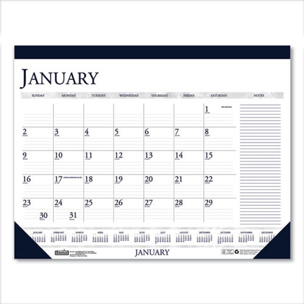 Recycled Two-color Monthly Desk Pad Calendar With Notes Section, 18.5 X 13, Blue Binding/corners, 12-month (jan-dec): 2024