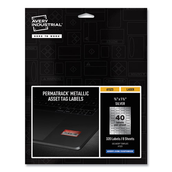 Permatrack Metallic Asset Tag Labels, Laser Printers, 0.75 X 1.5, Metallic Silver, 40/sheet, 8 Sheets/pack