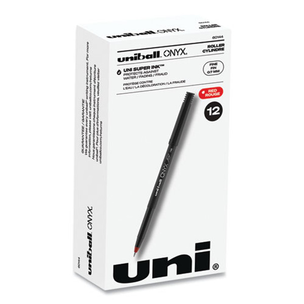 Onyx Roller Ball Pen, Stick, Fine 0.7 Mm, Red Ink, Black/red Barrel, Dozen