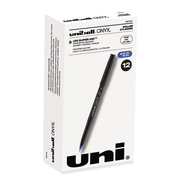 Onyx Rollerball Pen, Stick, Fine 0.7 Mm, Blue Ink, Black/blue Barrel, Dozen
