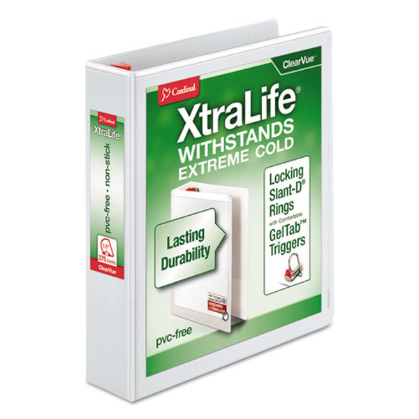 CRD26310 Cardinal® XtraLife® ClearVue™ Binder, Locking Slant-D® Rings, 1.5", White, Holds 375 Sheets