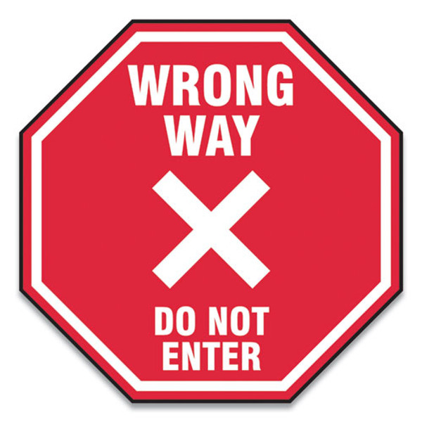 Slip-gard Social Distance Floor Signs, 12 X 12, "wrong Way Do Not Enter", Red, 25/pack