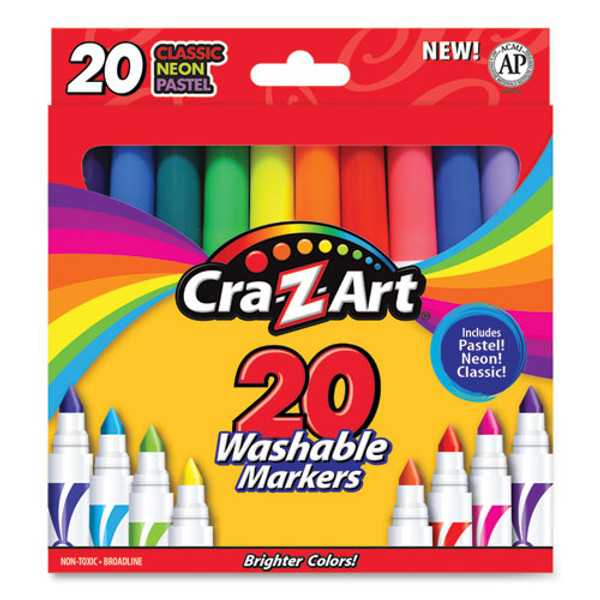 Washable Markers, Broad Bullet Tip, Assorted Classic/neon/pastel Colors, 20/set