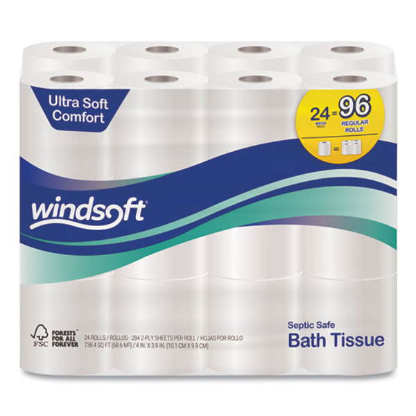 Premium Bath Tissue, Septic Safe, 2-ply, White, 284 Sheets/roll, 24 Rolls/carton