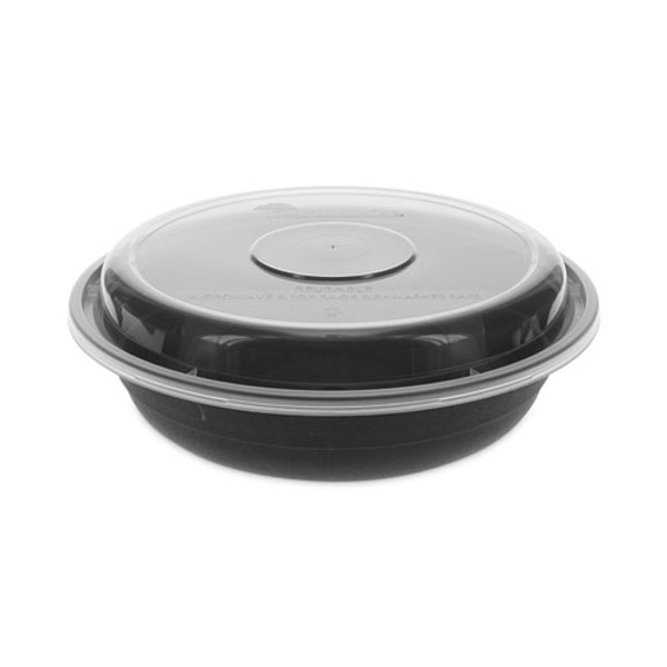 Earthchoice Versa2go Microwaveable Container, 22 Oz, 6.8 X 6.8 X 1.8, Black/clear, Plastic, 150/carton