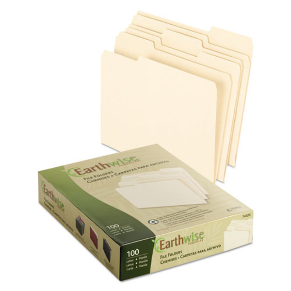 PFX74520 EarthWise® 100% Recycled File Folders, Manila, Letter Size, 100/BX