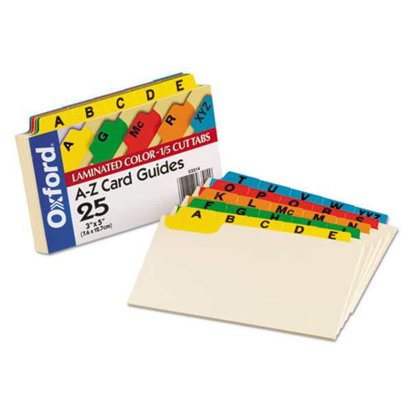 OXF03514 Manila Card Guides with Laminated Tabs, 3x5, A-Z Guides, Assorted