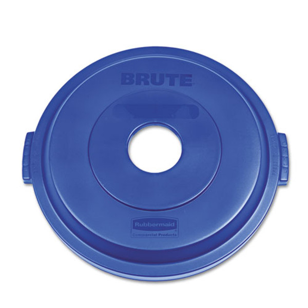 Bottle/can Recycling Top For Brute 32 Gal Containers, Round Openings, 9.8w X 22.9d X 22.3h, Blue