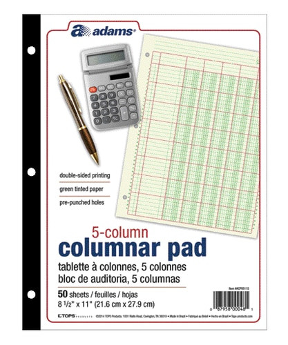 ABFACP85115  Adams Columnar Pad, 5 Col, 11" x 8-1/2"