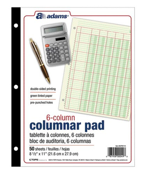 ABFACP85116 Columnar Pad, 6 Col, 11" x 8-1/2", 12 EA / CT