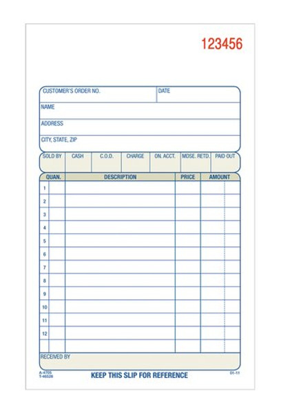 ABFTC470510 Sales Order Book, 3-Part, Carbonless, 4-3/16" x 7-3/16", 50 ST/BK