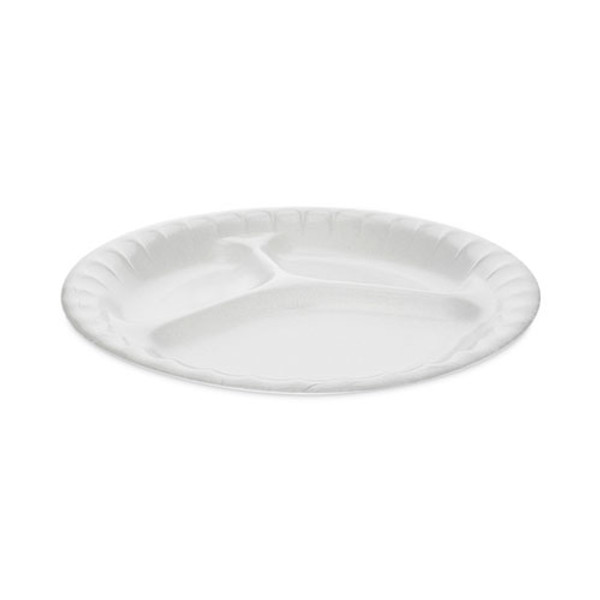 Placesetter Deluxe Laminated Foam Dinnerware, 3-compartment Plate, 8.88" Dia, White, 500/carton