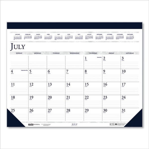 Recycled Academic Desk Pad Calendar, 18.5 X 13, White/blue Sheets, Blue Binding/corners, 14-month (july To Aug): 2024 To 2025
