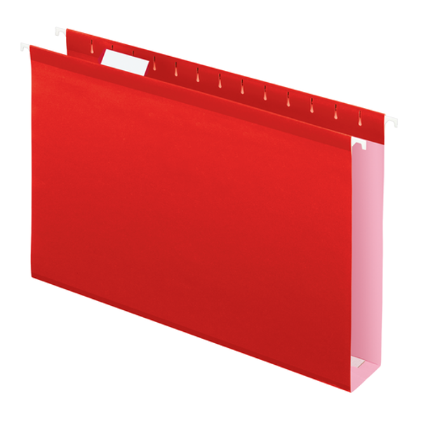 PFX04153x2RED Pendaflex® Extra Capacity Reinforced Hanging Folders, 2", Legal Size, Red, 1/5 Cut, 25/BX