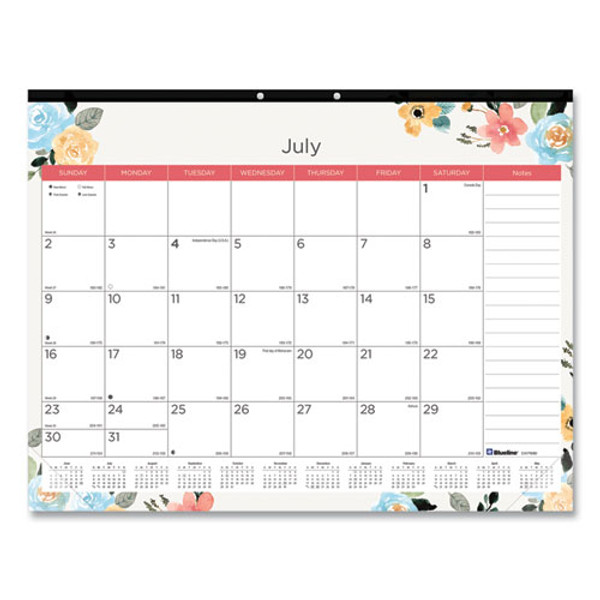 Spring Monthly Academic Desk Pad Calendar, Colorful Blossom Artwork, 22 X 17, Black Binding, 18-month (july-dec): 2023-2024