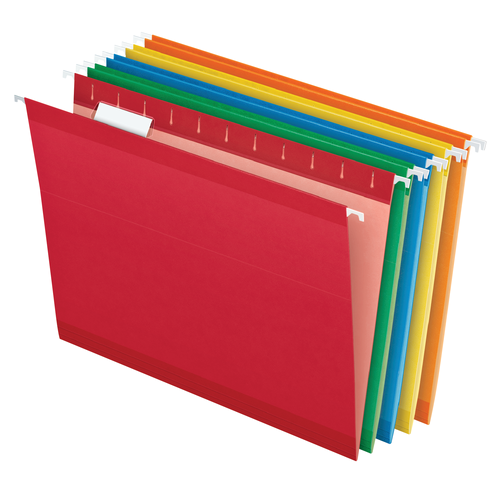 PFX0415215ASST Pendaflex® Reinforced Hanging Folders, Letter Size, 1/5 Cut, Assorted Colors, 25/BX