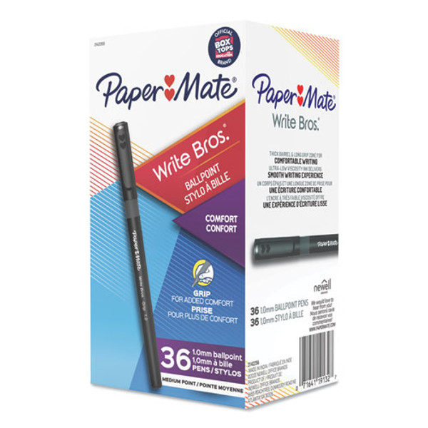 Write Bros. Grip Ballpoint Pen, Stick, Medium 1 Mm, Black Ink, Black Barrel, 36/pack