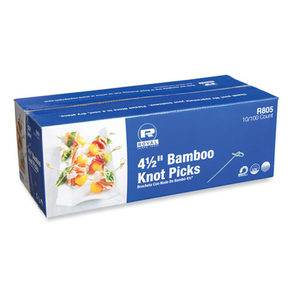 Knotted Bamboo Pick, Natural, 4.5", 100 Pack, 10 Packs/carton