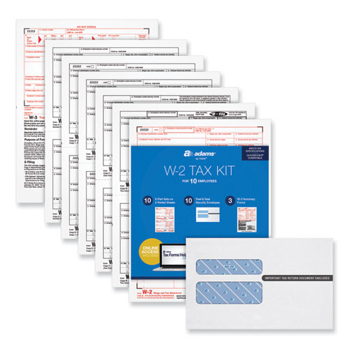 6-part W-2 Tax Form Kit With Security Envelopes And Tax Forms Helper, 2024, 8 X 5.5, 2 Forms/sheet, 10 Forms Total